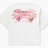 White t-shirt with 'Sugarhill Queen of Hearts' design on a white background
