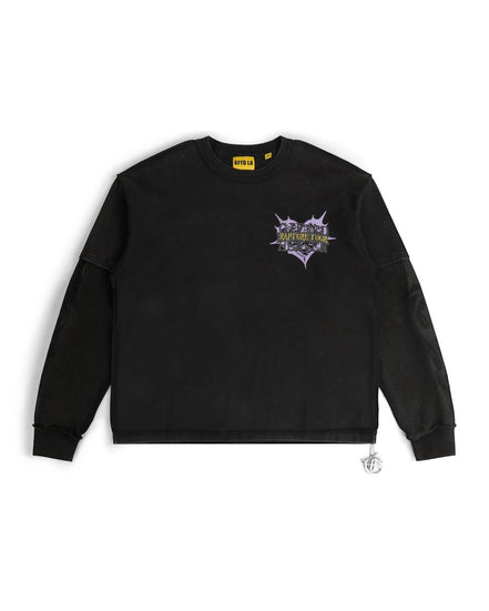 Black sweatshirt with a logo on a white background