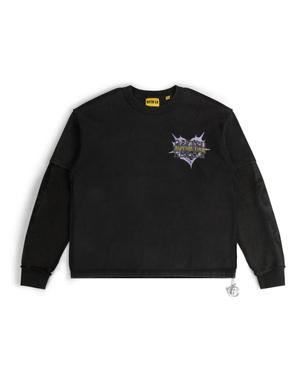 Black sweatshirt with a logo on a white background