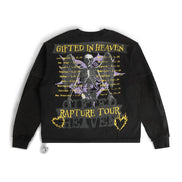 Black sweatshirt with skeleton design and text on a white background