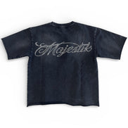 Black t-shirt with 'Majestik' logo on a white background