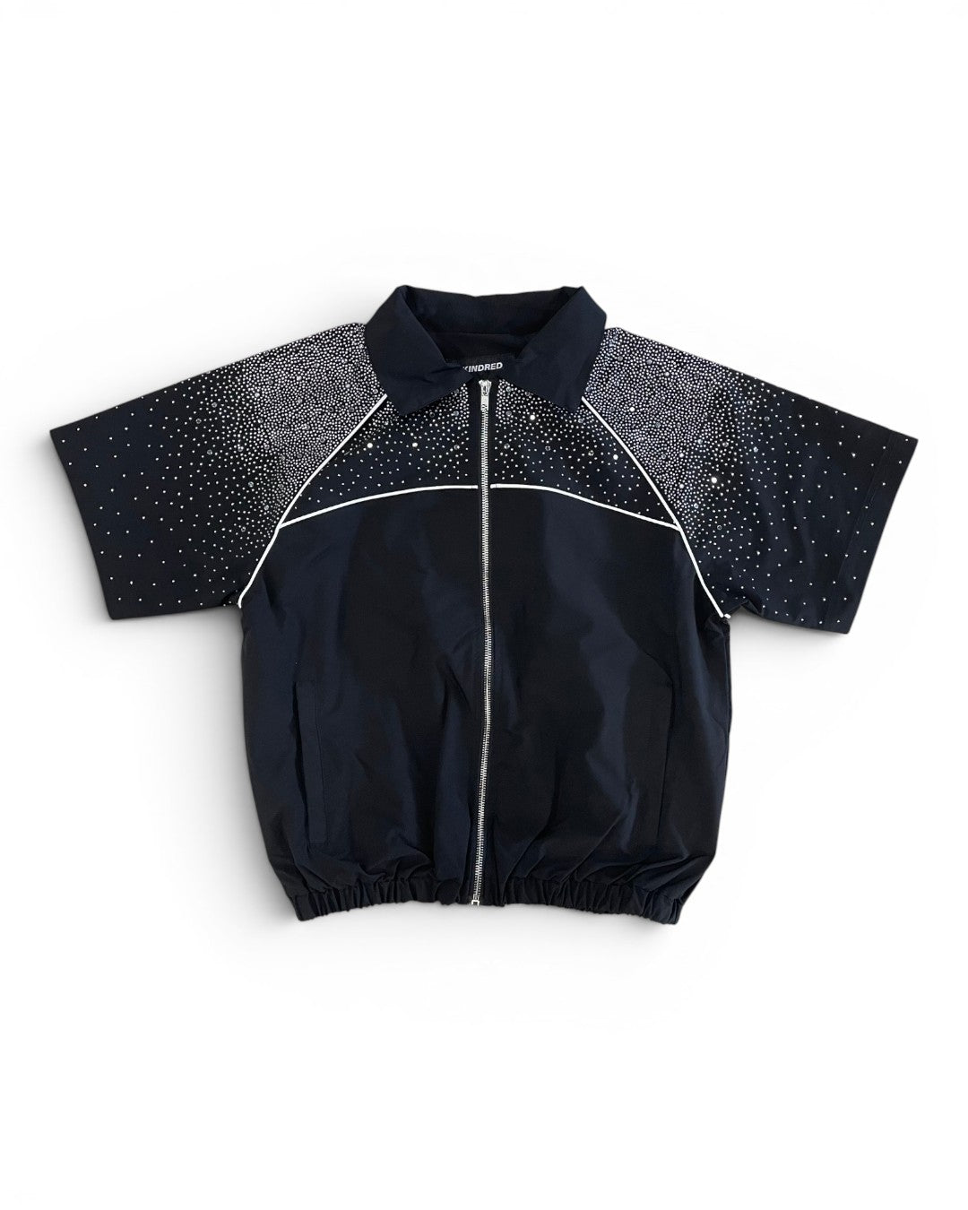 Black jacket with star pattern on sleeves on a white background