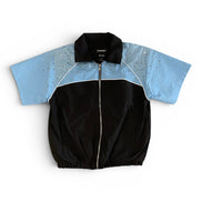 Black and light blue jacket with a brand logo on a white background