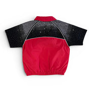 Red and black jacket with star pattern on a white background