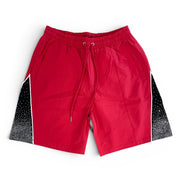 Red shorts with black and white pattern on a white background