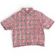 Pink plaid shirt WITH RHINESTONES on a white background