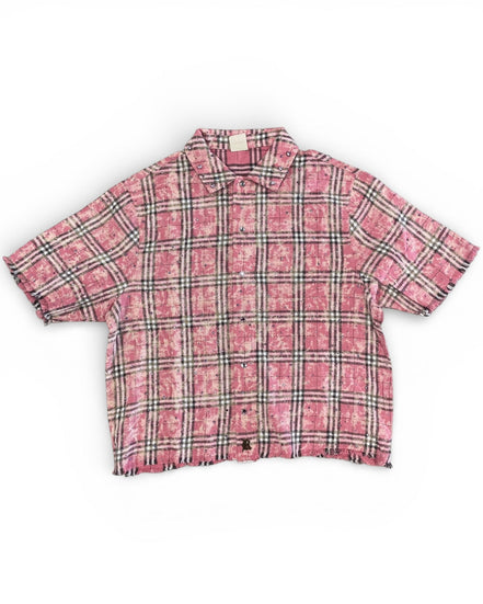 Pink plaid shirt WITH RHINESTONES on a white background