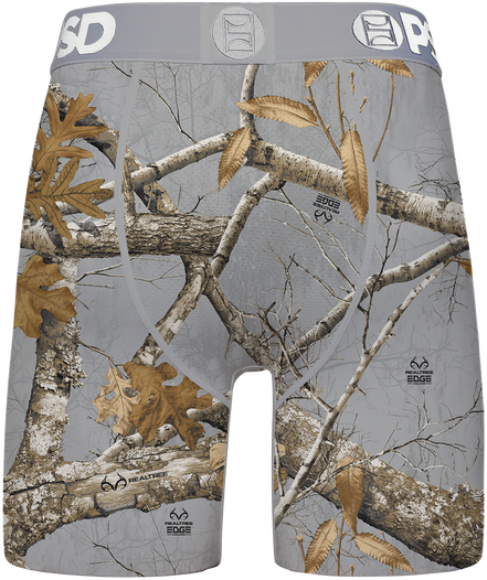 Camouflage-patterned underwear with a tree branch design on a white background