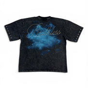 Black t-shirt with 'Ruthless' graphic design on a white background