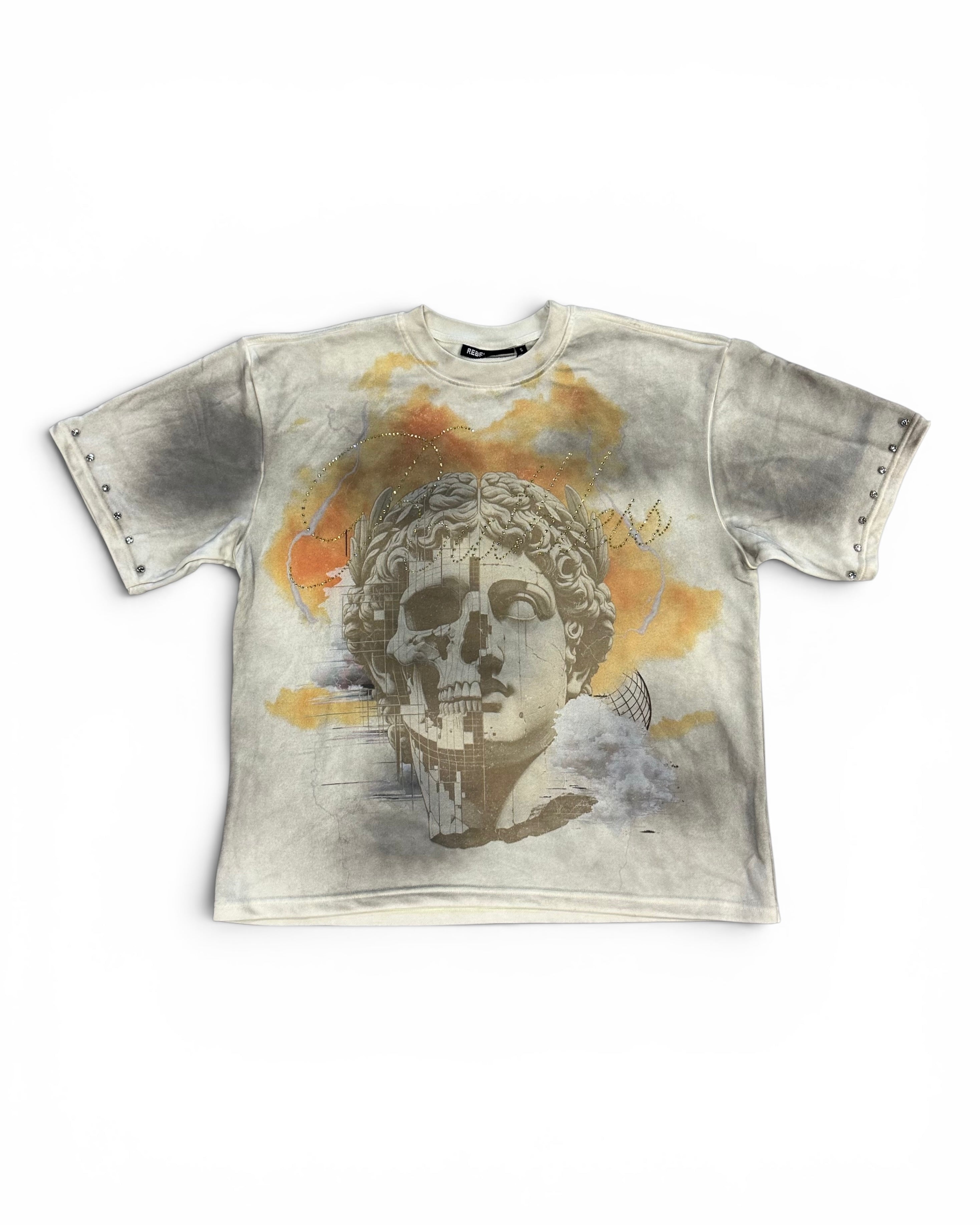 T-shirt with artistic design on a white background