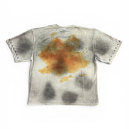 Tie-dye t-shirt with abstract design on a white background