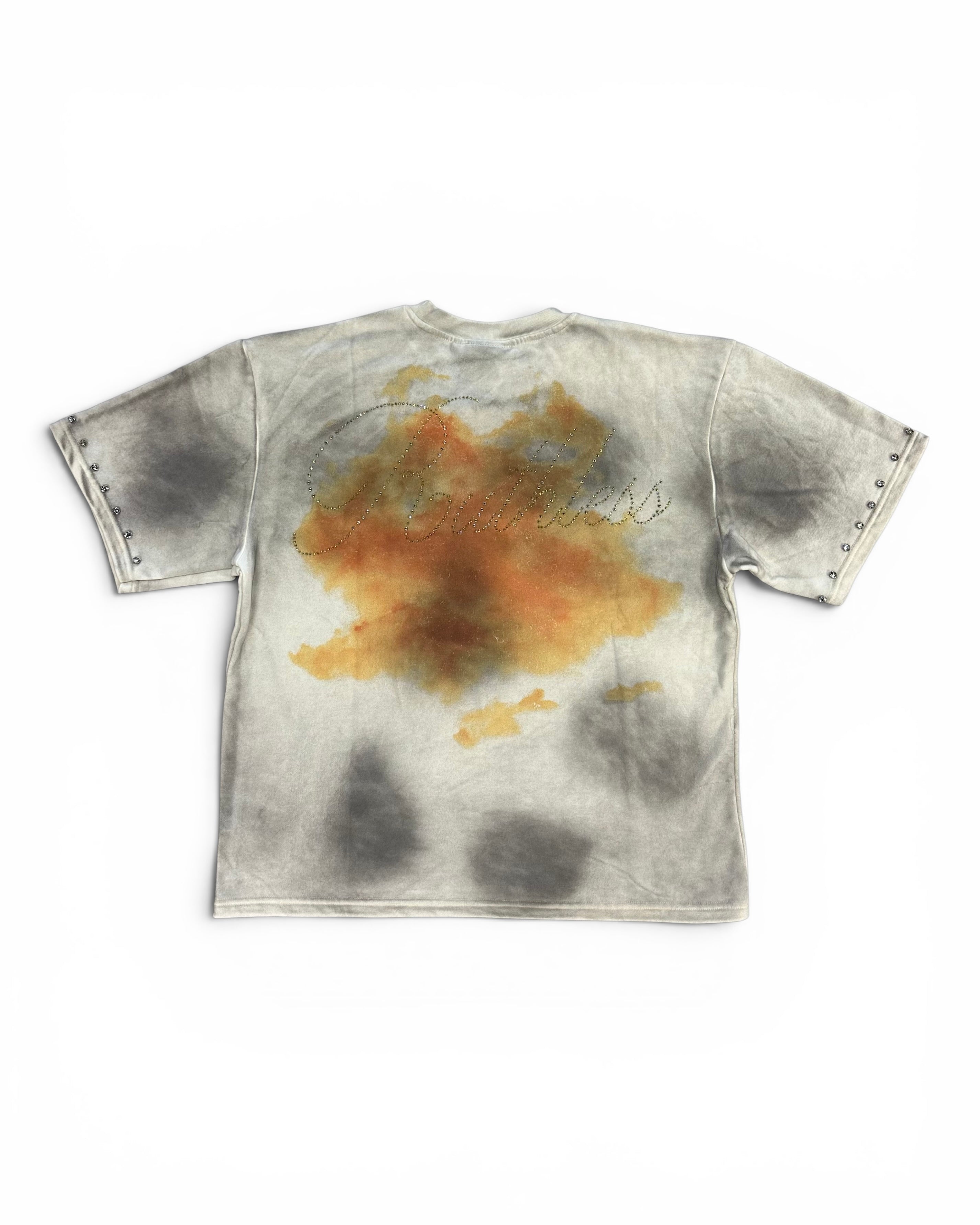 Tie-dye t-shirt with abstract design on a white background