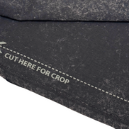 Dark gray fabric with a 'Cut Here for Crop' label on a white background
