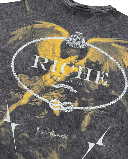 T-shirt with angel graphic and 'Richie' branding on a dark background