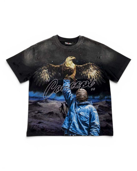 T-shirt with an eagle and person design on a white background