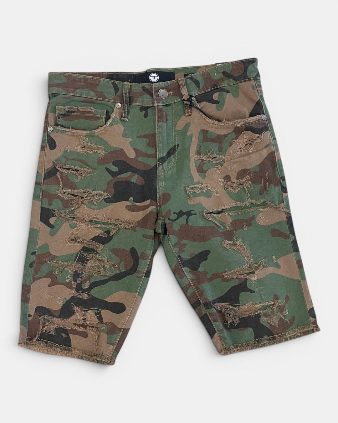 Camouflage shorts on a white background