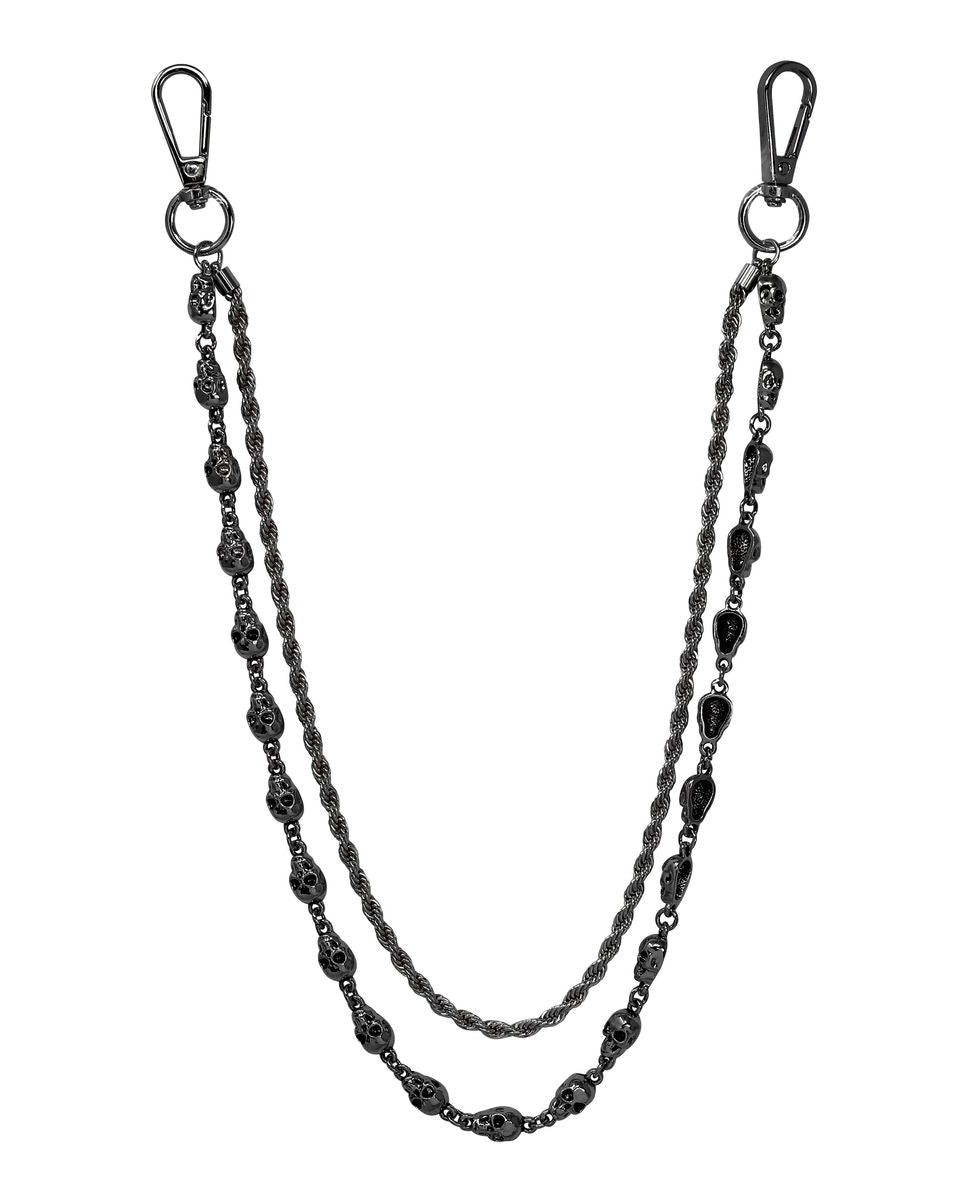 Black chain strap with metal clasps on a white background