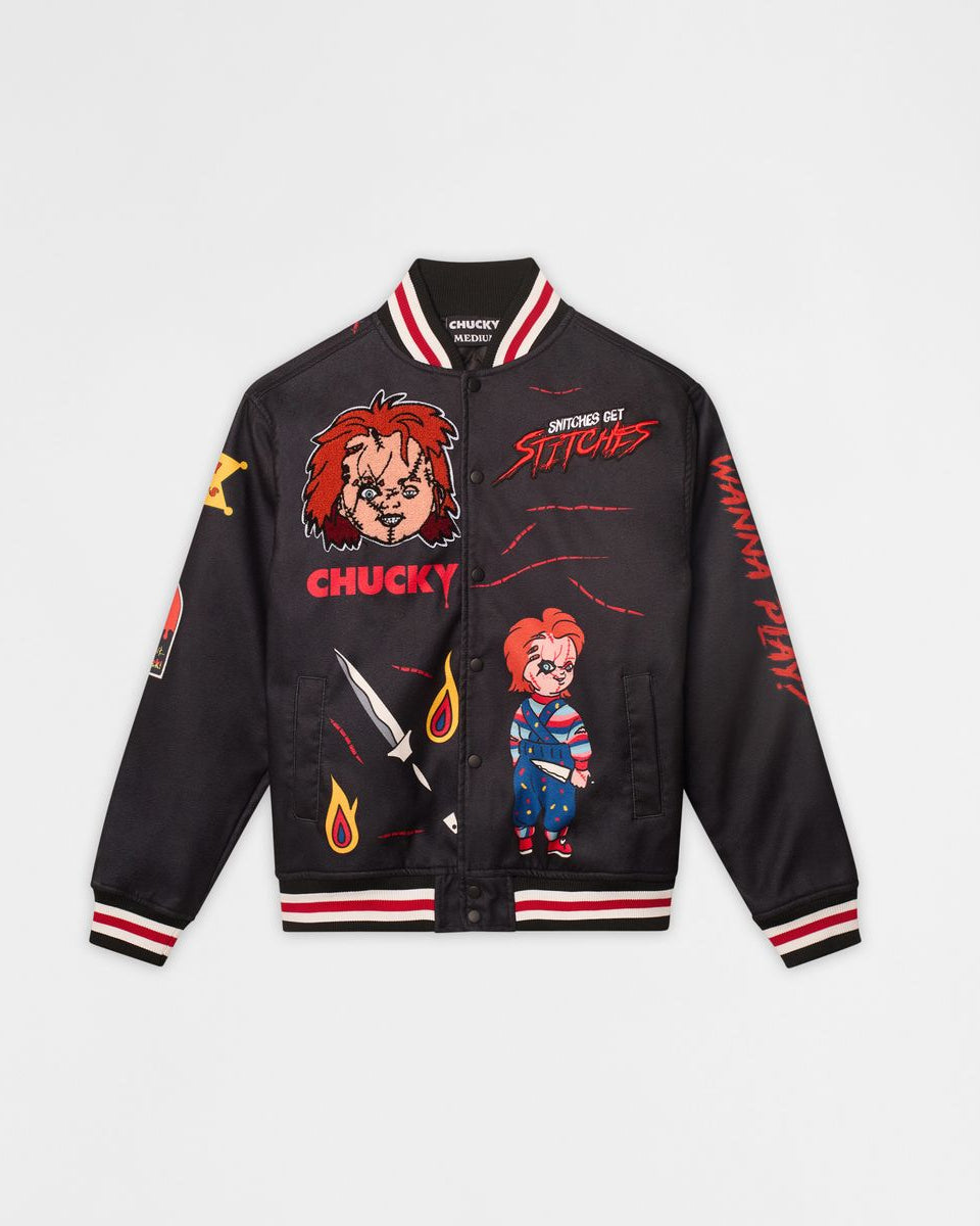 Reason Snitches Get Stitches Chucky Varsity Jacket