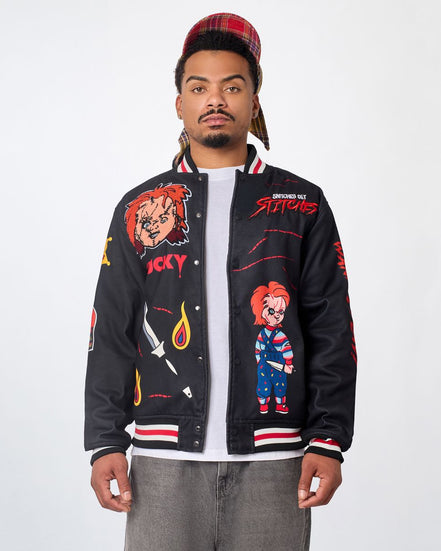 Reason Snitches Get Stitches Chucky Varsity Jacket