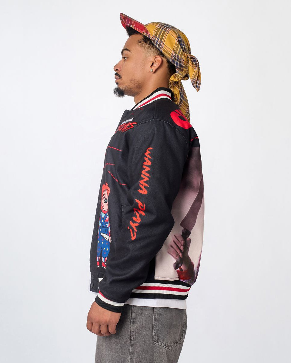 Reason Snitches Get Stitches Chucky Varsity Jacket