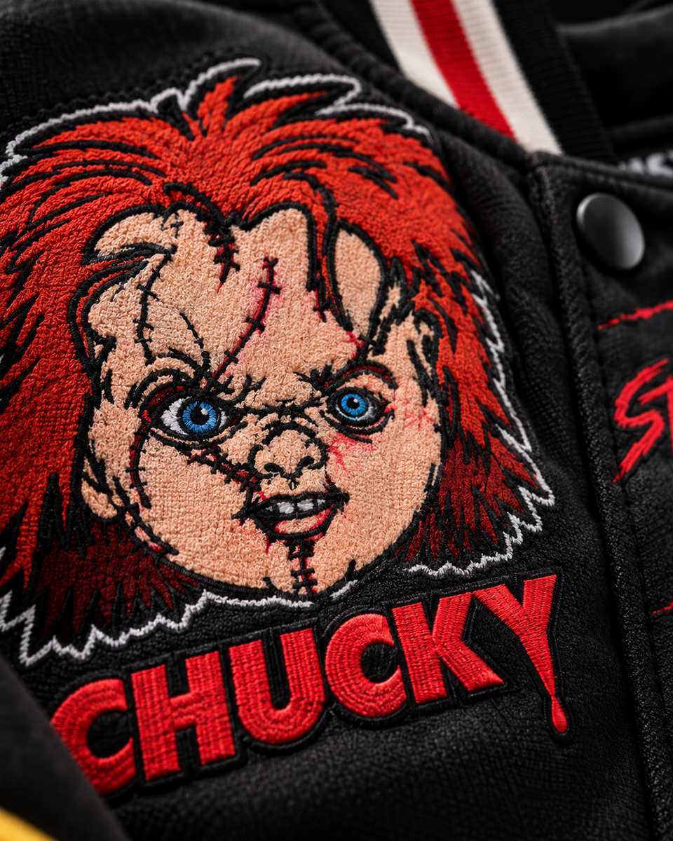 Reason Snitches Get Stitches Chucky Varsity Jacket