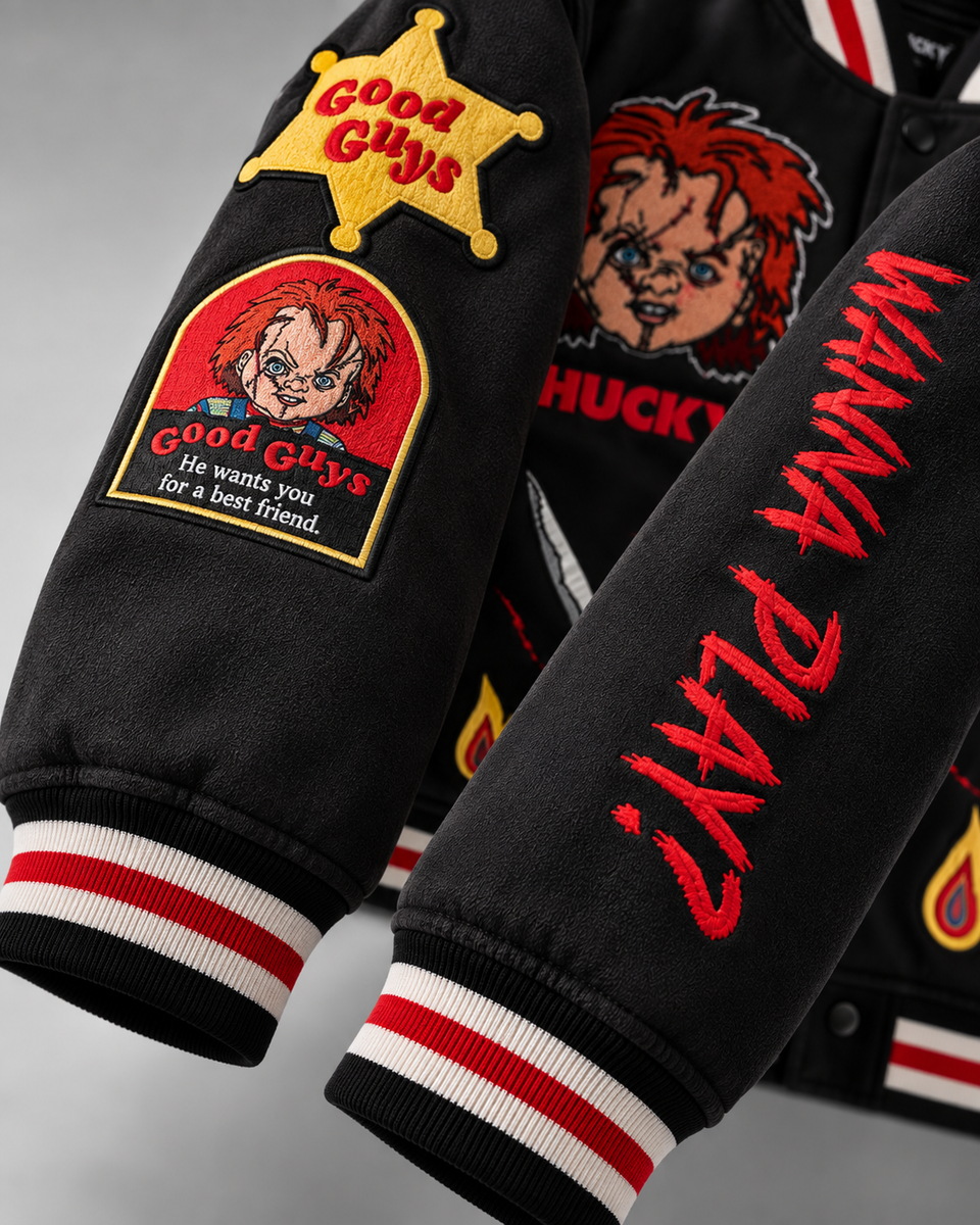 Reason Snitches Get Stitches Chucky Varsity Jacket