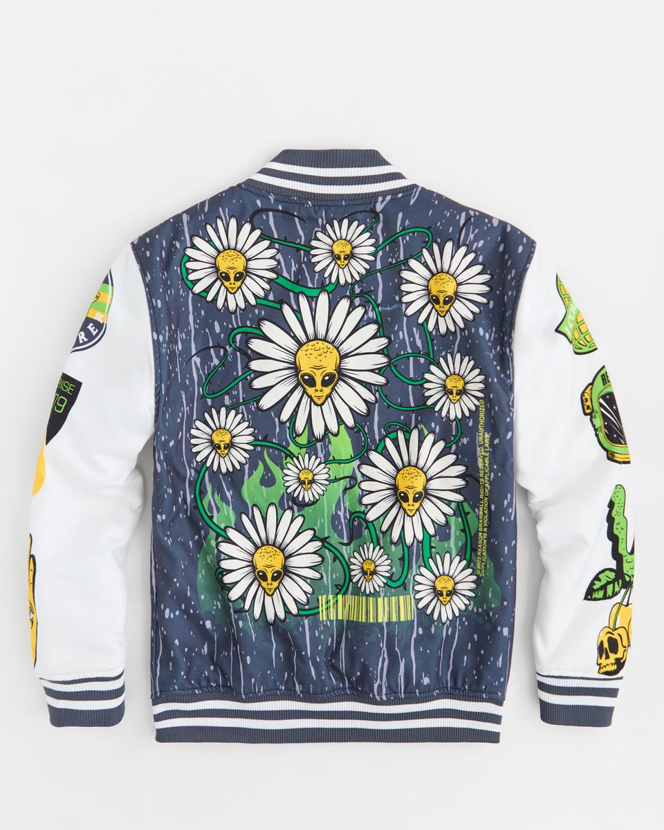 Vest with alien face flowers design on a white background