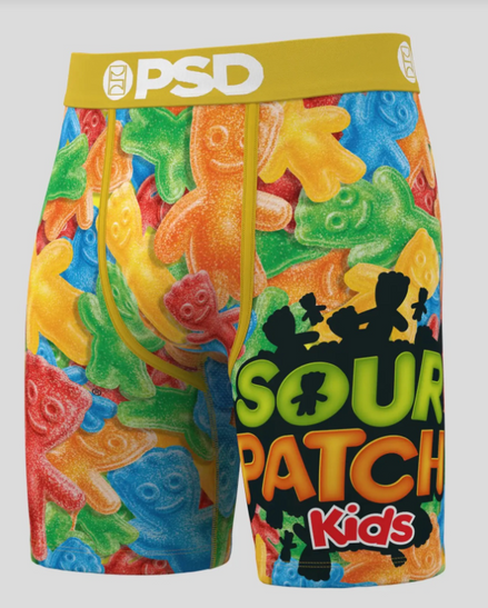 Colorful BRIEFS with Sour Patch Kids design on a white background