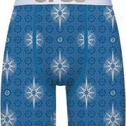 Blue boxer briefs with star pattern and 'PSD' branding on a white background