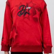 Red sweatshirt with a star design on a white background