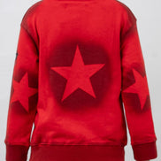 Red sweatshirt with a star design on the back against a plain background