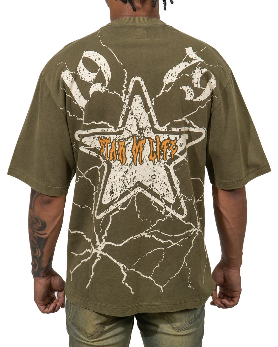 JUREN BRAND STAR OF LIFE TEE IN OLIVE GREEN