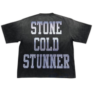 Black t-shirt with 'STONE COLD STUNNER' text on the back against a white background