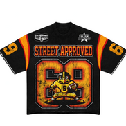 Black t-shirt with 'Street Approved' and number '69' design on a white background