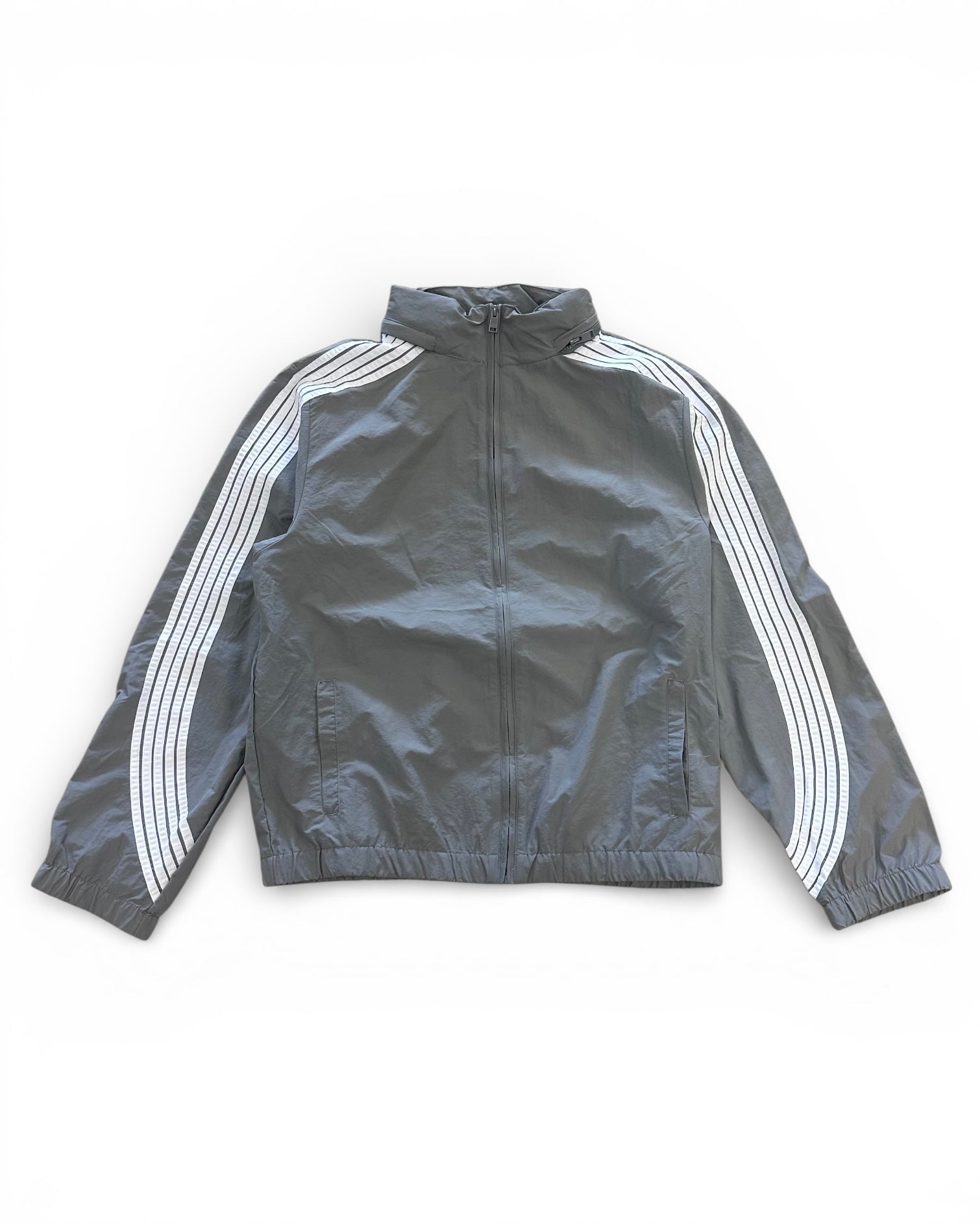 Gray jacket with white stripes on a white background
