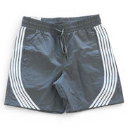 Gray shorts with white stripes on a white background