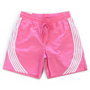 Pink shorts with white stripes on a white background