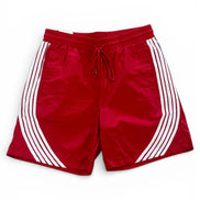 Red shorts with white stripes on a white background