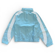 Light blue jacket with white stripes on a white background