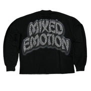 Black sweatshirt with 'MIXED EMOTION' text design on a white background