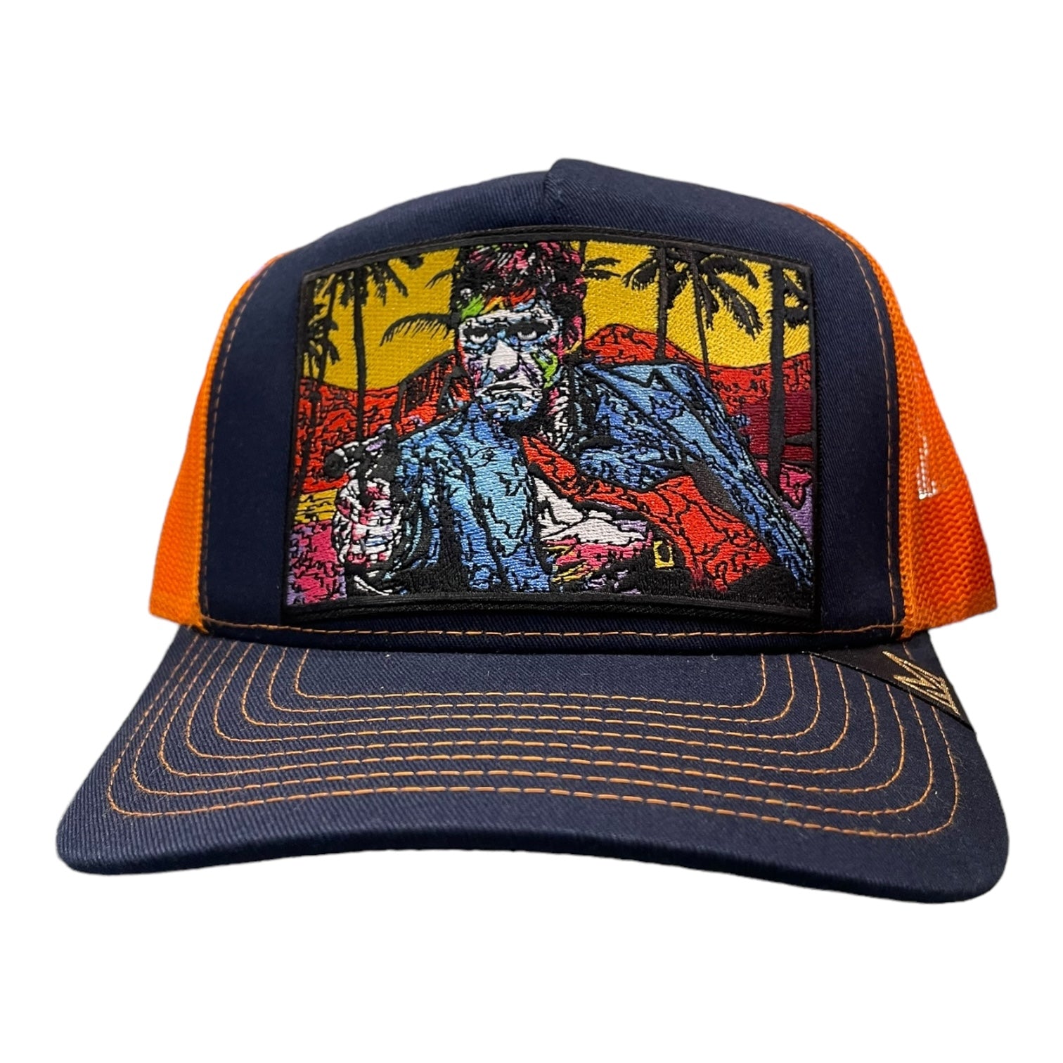 Scarface trucker hat in navy & orange