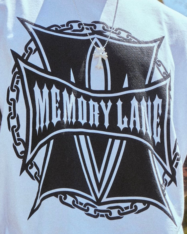 Memory lane m shield sleeveless tee in white 