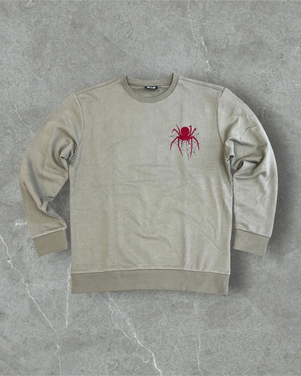 spider crewneck by Reelistik brand in tan green color