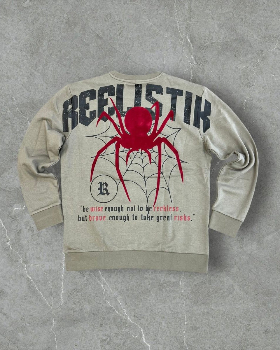 tan green spider crewneck by brand reelistik