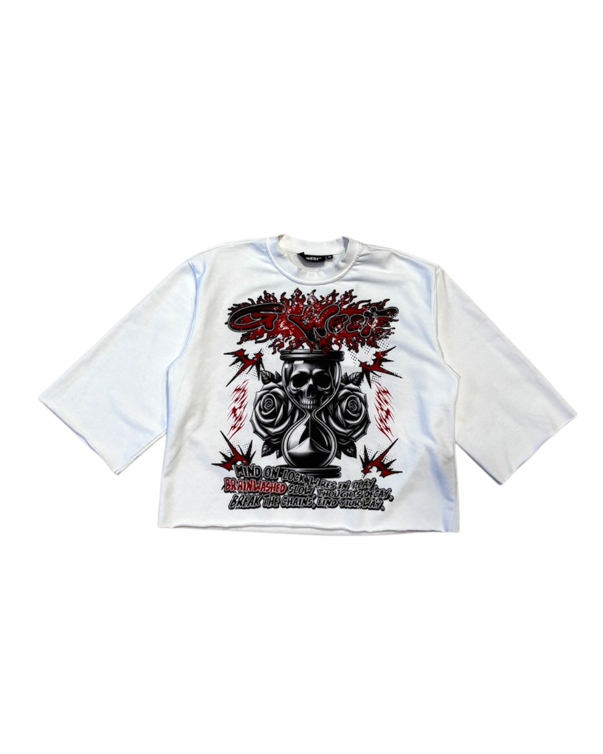 Swayed Oversized Crop Tee In White Color 