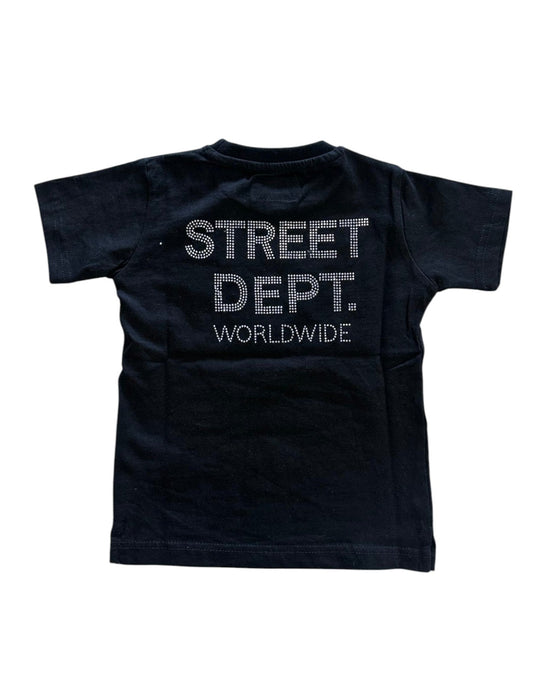 Black t-shirt with 'STREET DEPT. WORLDWIDE' text on a white background