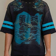 Person wearing a black and blue sports outfit with 'Fierce' branding on a plain background