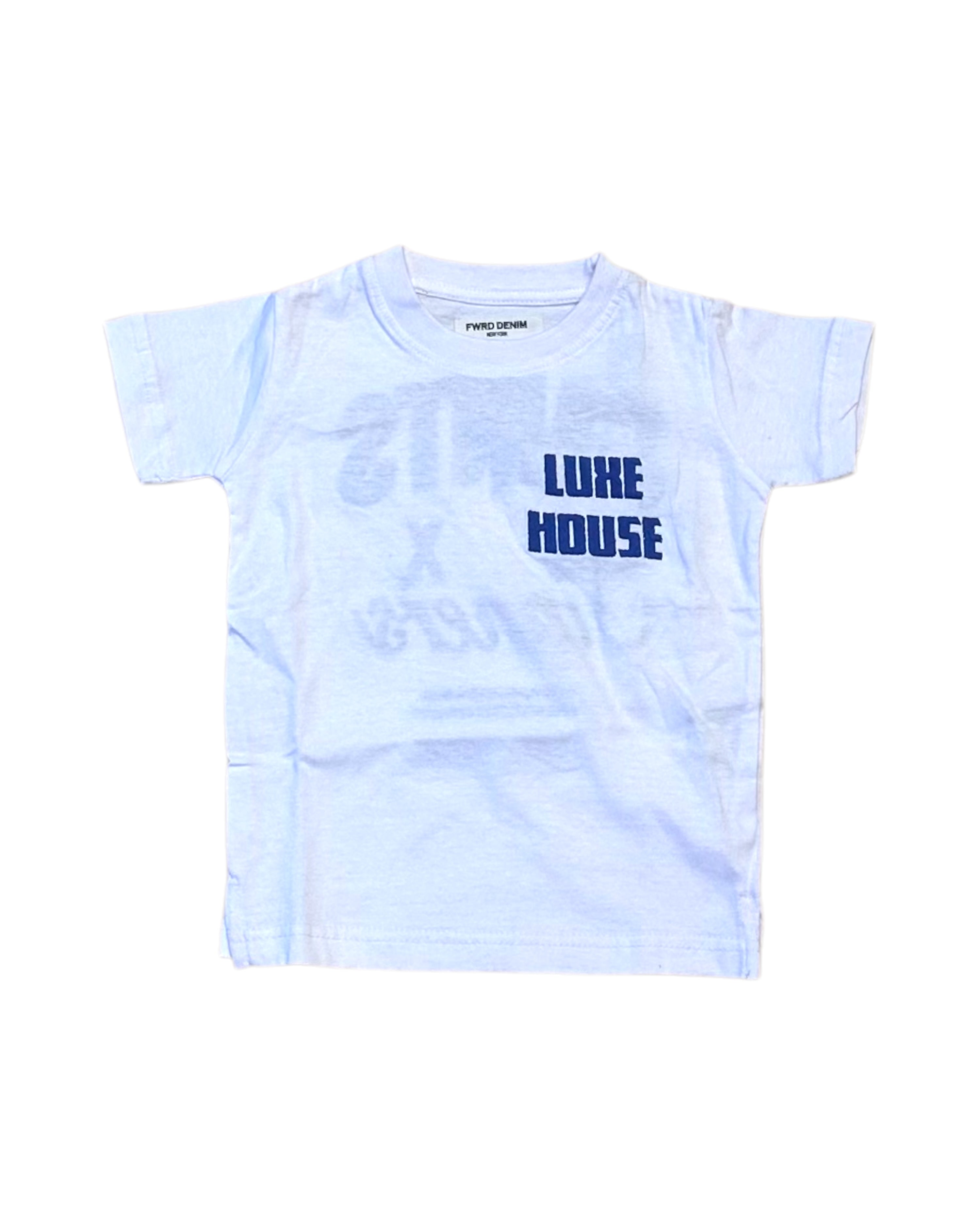 Toddler’s Luxe House Tee In white and blue 