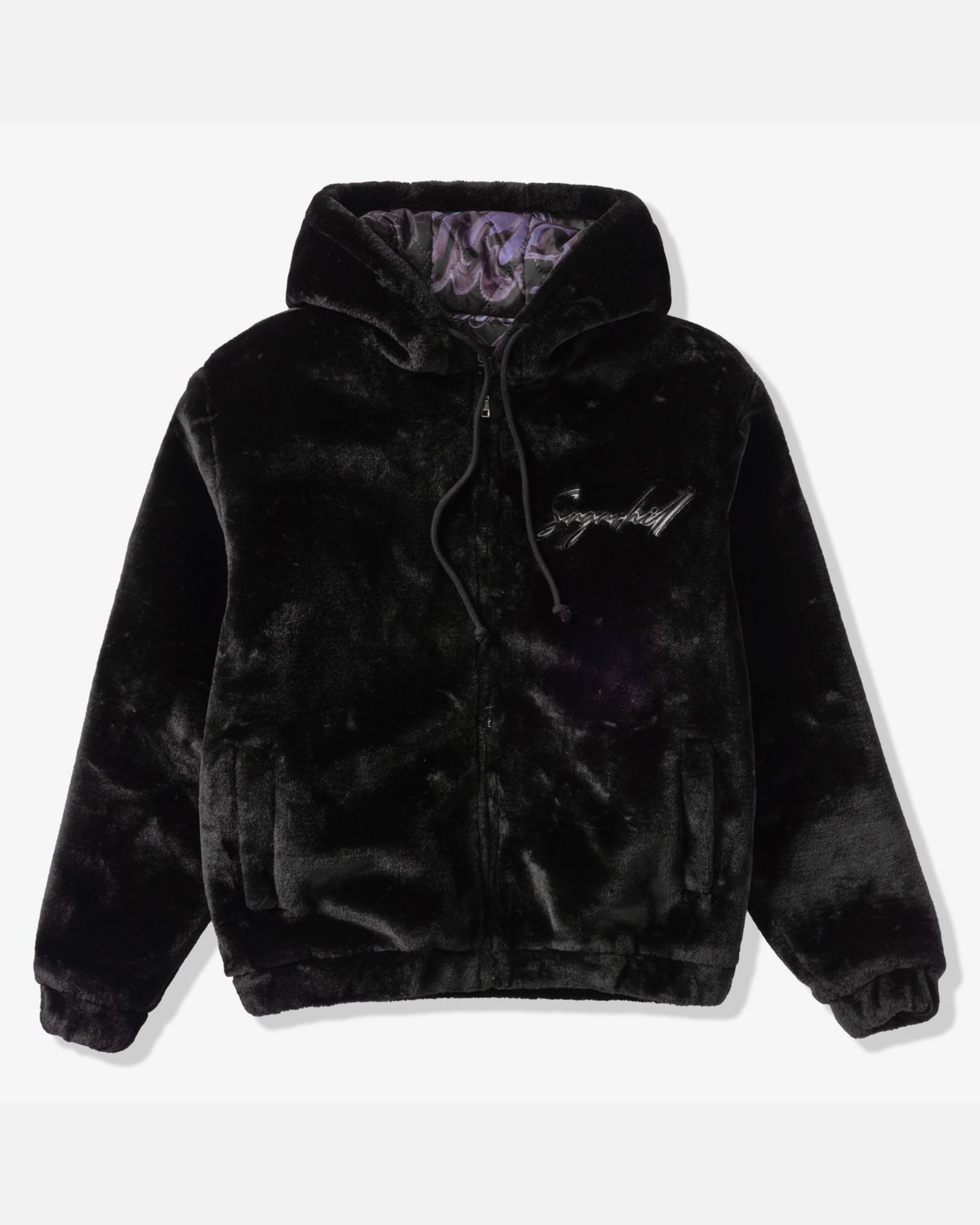 Traces Fur Zip-Up Hoodie in black color 