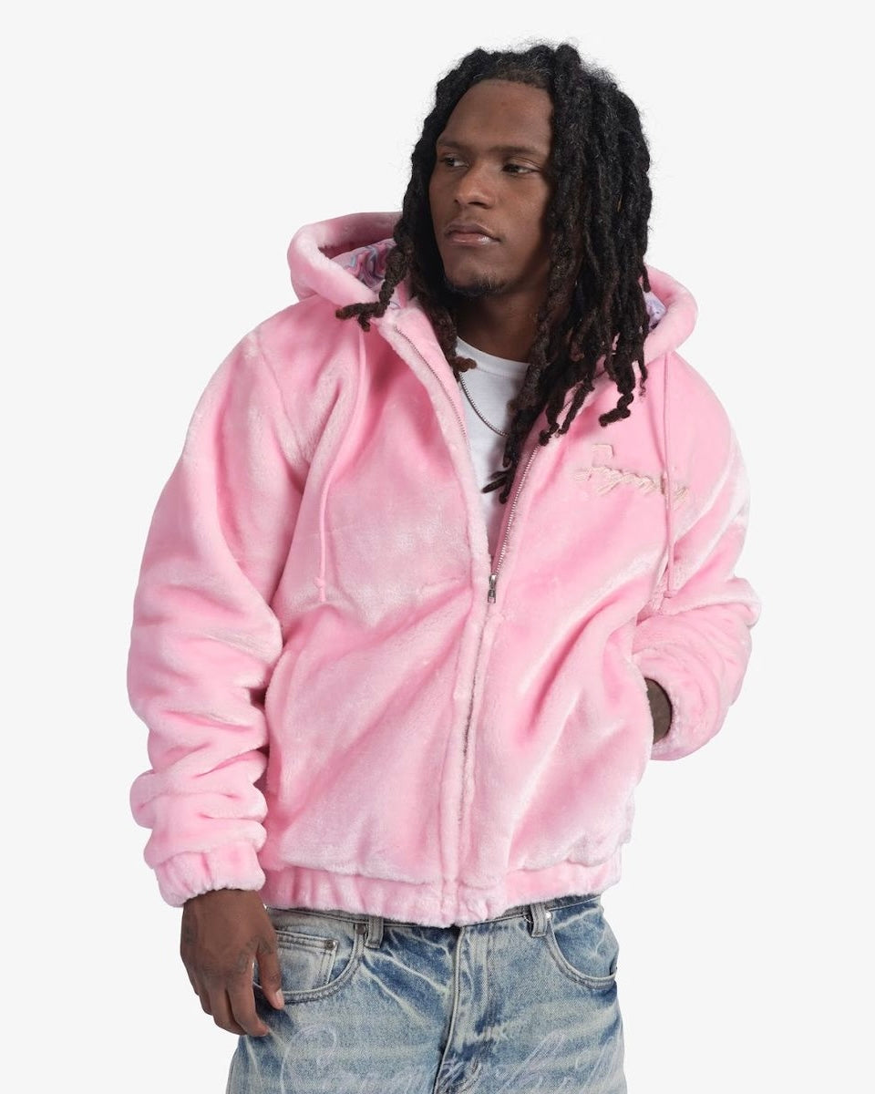 Traces Fur Zip-Up Hoodie in pink color